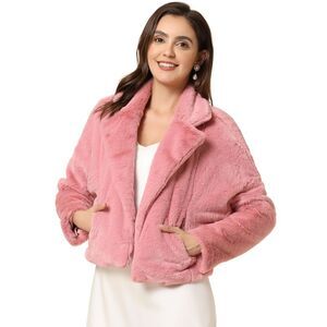 Winter Faux Fur Bolero Jacket Coat Fluffy Pink